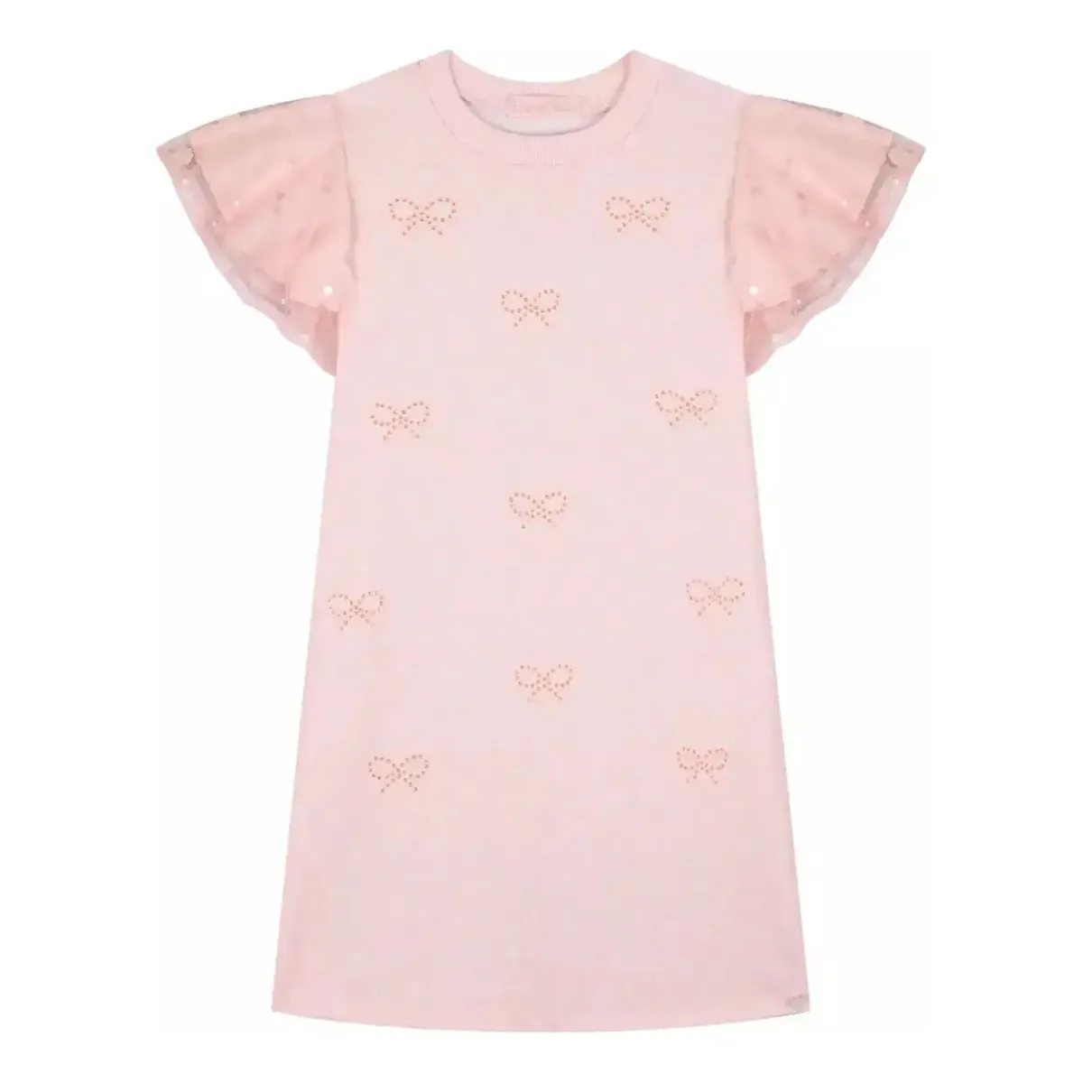 Vestido Infantil Molecotton E Manga Tule Laços Charm Kukiê
