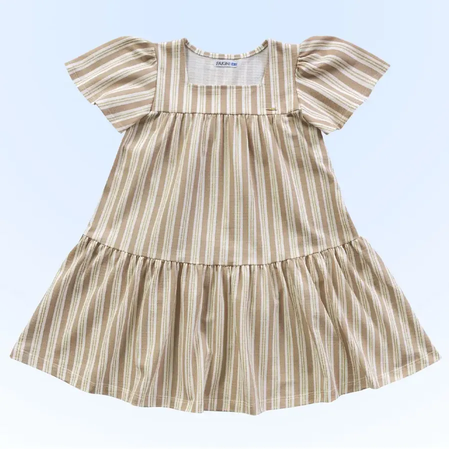 Vestido Em Algodão Listrado Com Brilho Fakini
