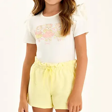 Conjunto Infantil Blusa Cotton Short Moletinho Ursas Somnii