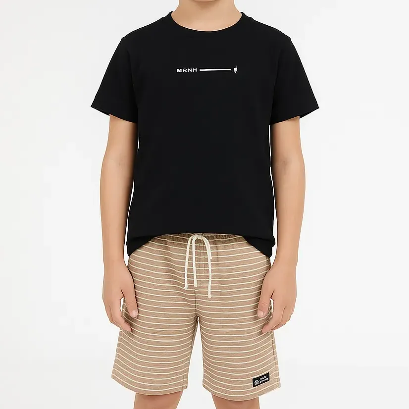 Conjunto Infantil Camiseta Malha Short Sarja Onda Marinha