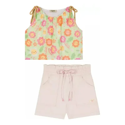 Conjunto Infantil Blusa Boxy Peach Short Sarja Kukiê Alecrim