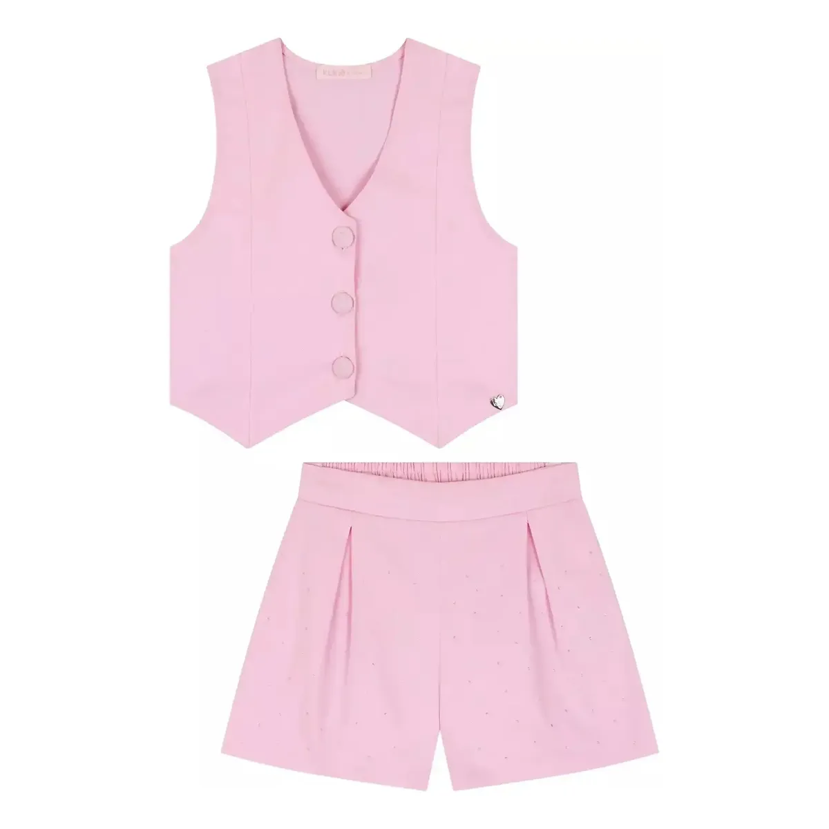 Conjunto Infantil Colete E Short Em Sarja Rosa Kukiê