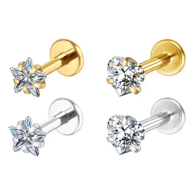 2 Peças Piercing Estrela E Coração Zircônia