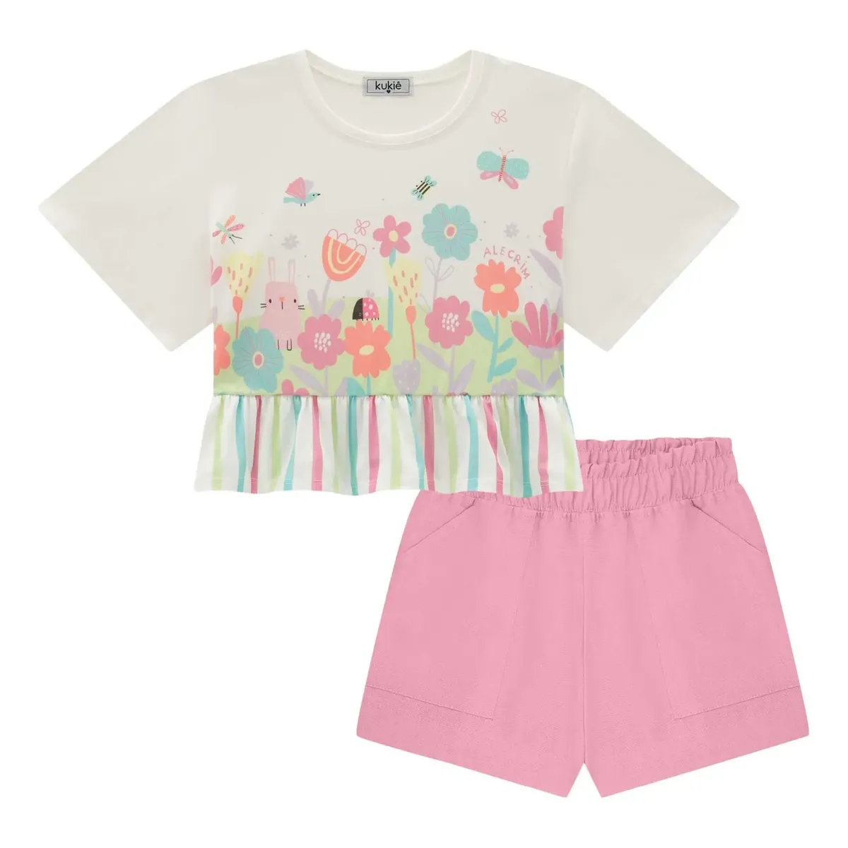 Conjunto Infantil Bata Malha Floresta Short Linho Kukiê