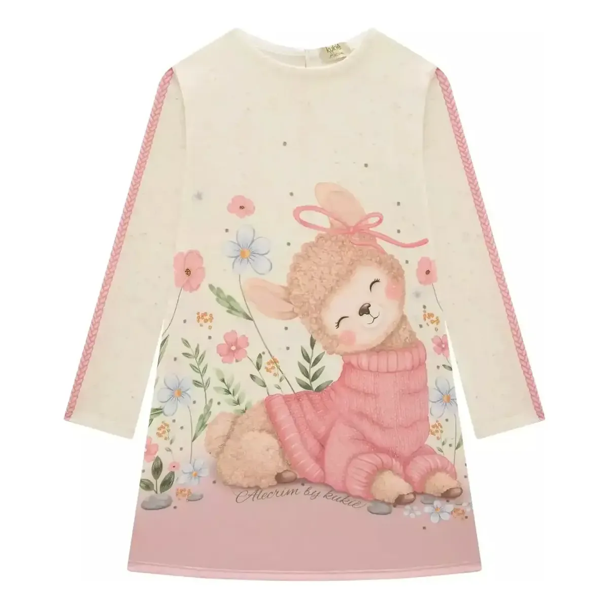 Vestido Infantil Malha Lhama Acompanha Bolsa De Pelos Kukiê