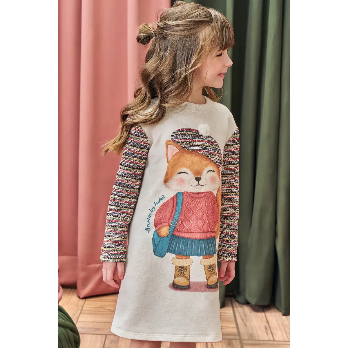 Vestido Infantil Moletinho Sem Felpa Raposa Kukiê Alecrim