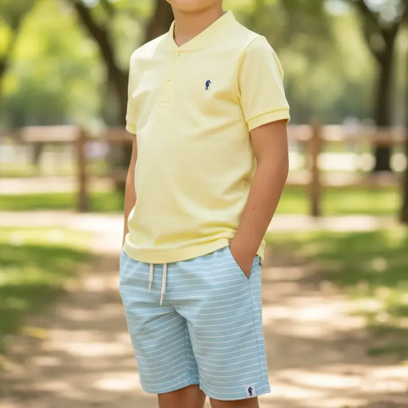 Conjunto Infantil Bata Malha Short Sarja Eco Onda Marinha