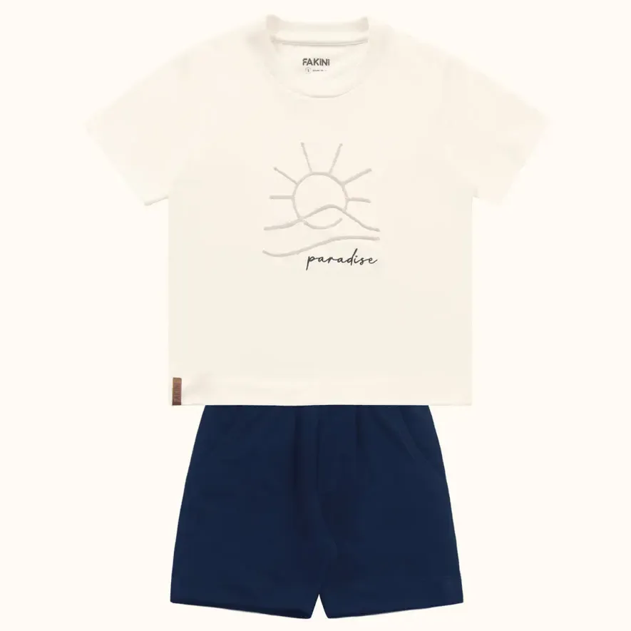 Conjunto Infantil Camiseta Malha E Short Moletinho Fakini