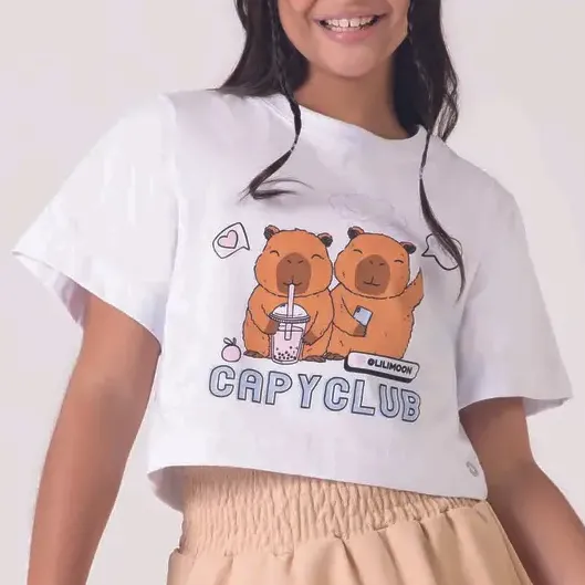Blusa Boxy Over Malha Infantil Juvenil Capivara Lilimoon