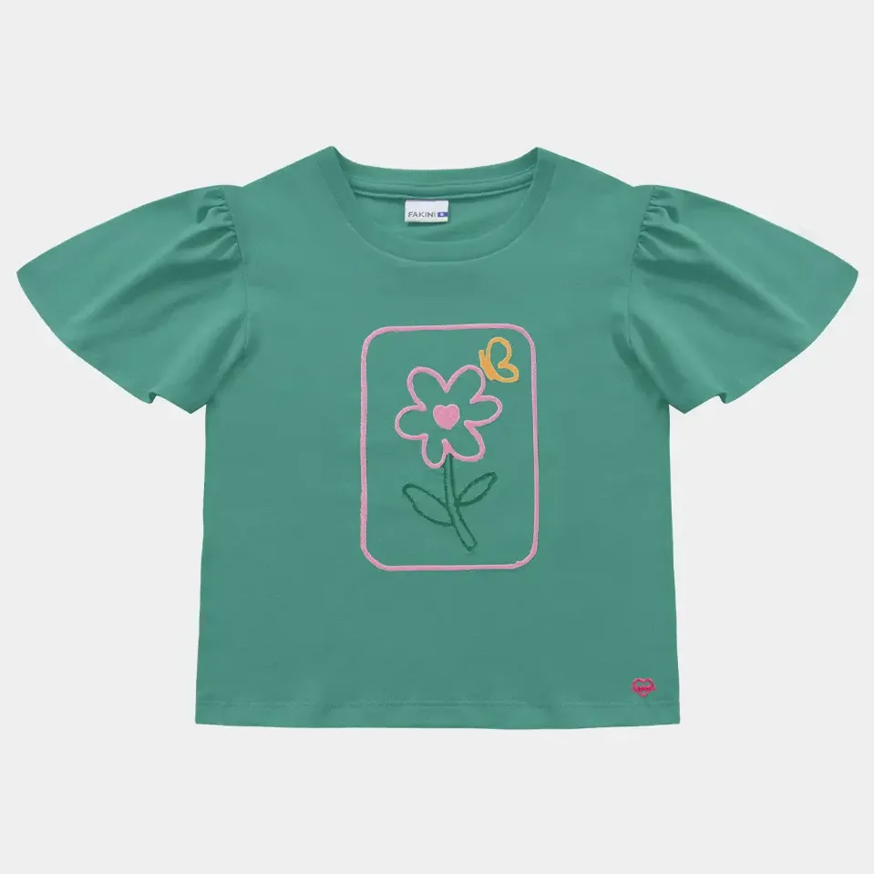 Blusa Infantil Malha Flor Bordado Fakini