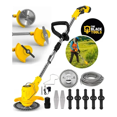 Roçadeira Aparador Grama A Bateria Recarregável 460w Profissional Com Acessórios Tcg12b The Black Tools
