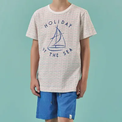 Conjunto Infantil Camiseta Malha Barco Short Tecido Luc.boo