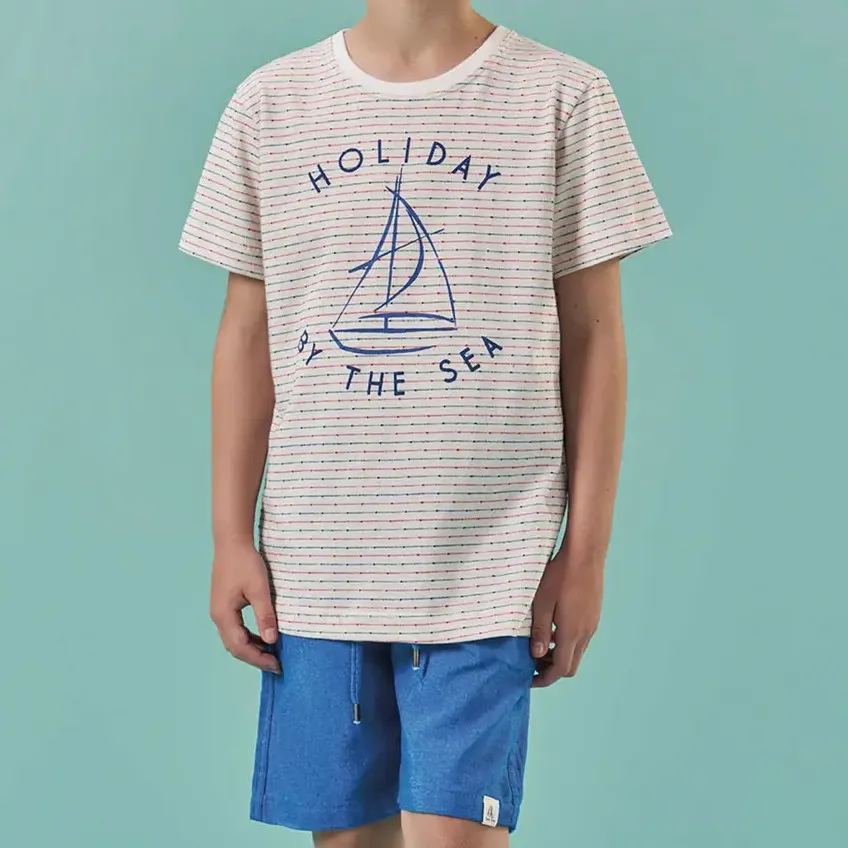 Conjunto Infantil Camiseta Malha Navi Short Tecido Luc.boo