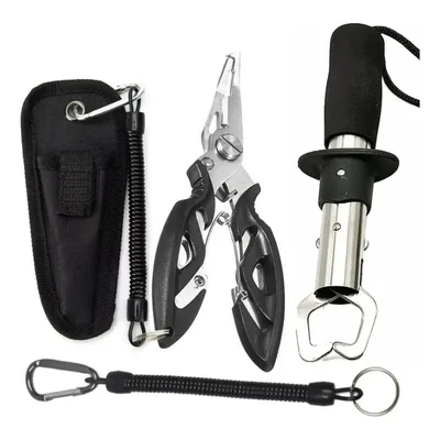 Kit Pesca Alicate Contenção Peixe Saca Anzol + Case + Brinde Preto