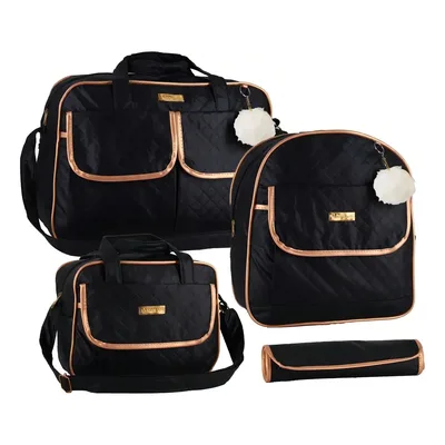 Bolsa Bebe Maternidade Com Mochila Menino/menina Cor Preto Desenho Do Tecido Matelassê