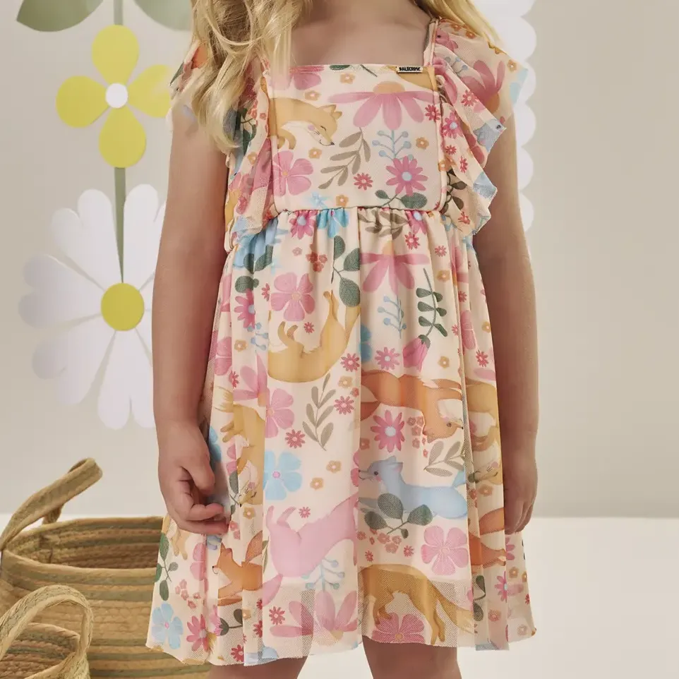 Vestido Infantil Em Tule Com Elastano Laranja Alecrim Kukiê