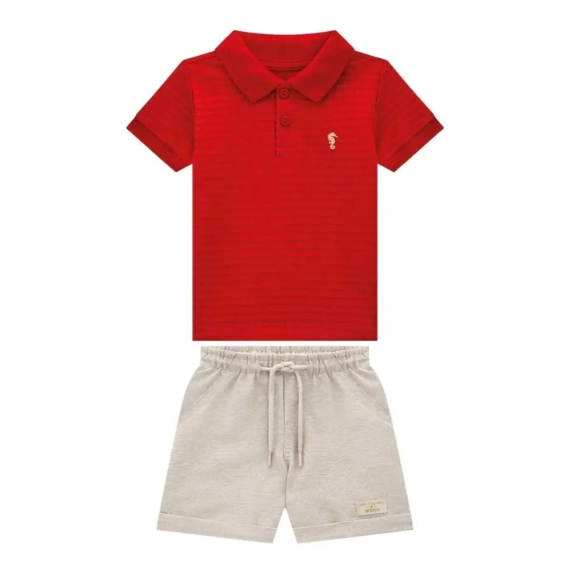 Conjunto Bebê Polo Malha Detalhada Short Sarja Onda Marinha