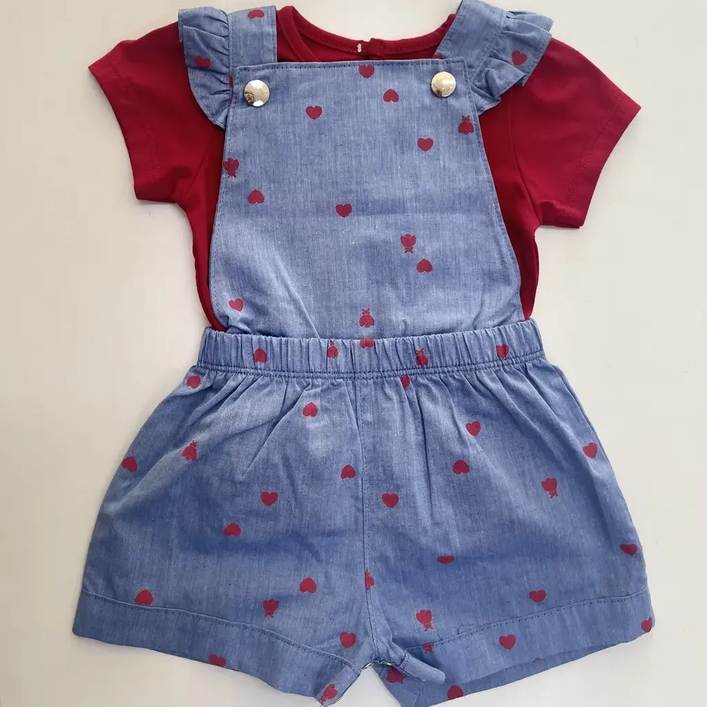 Conjunto Bebê Blusa Cotton Jardineira De Corações Somnii
