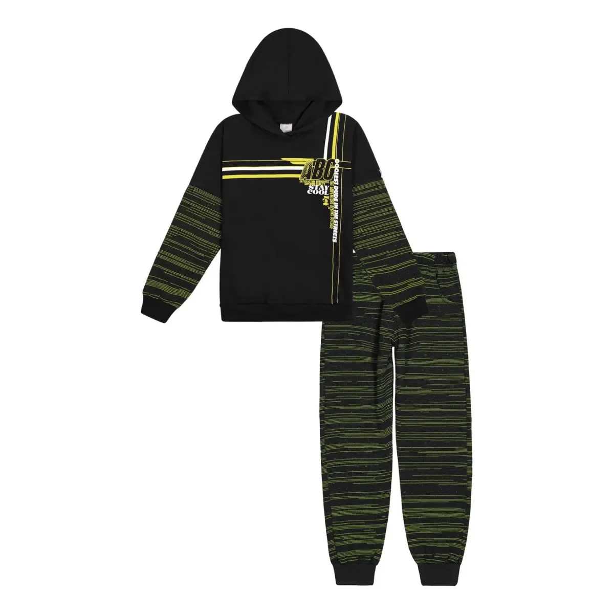 Conjunto Blusão Com Capuz E Calça Flanelada Rajada Abrange