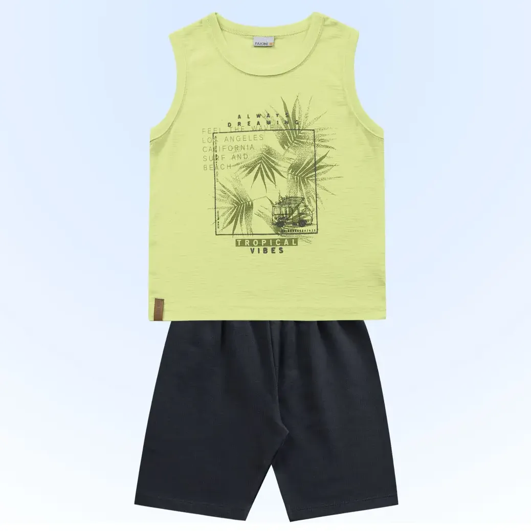 Conjunto Infantil Regata Tropical E Bermuda Moletom Fakini