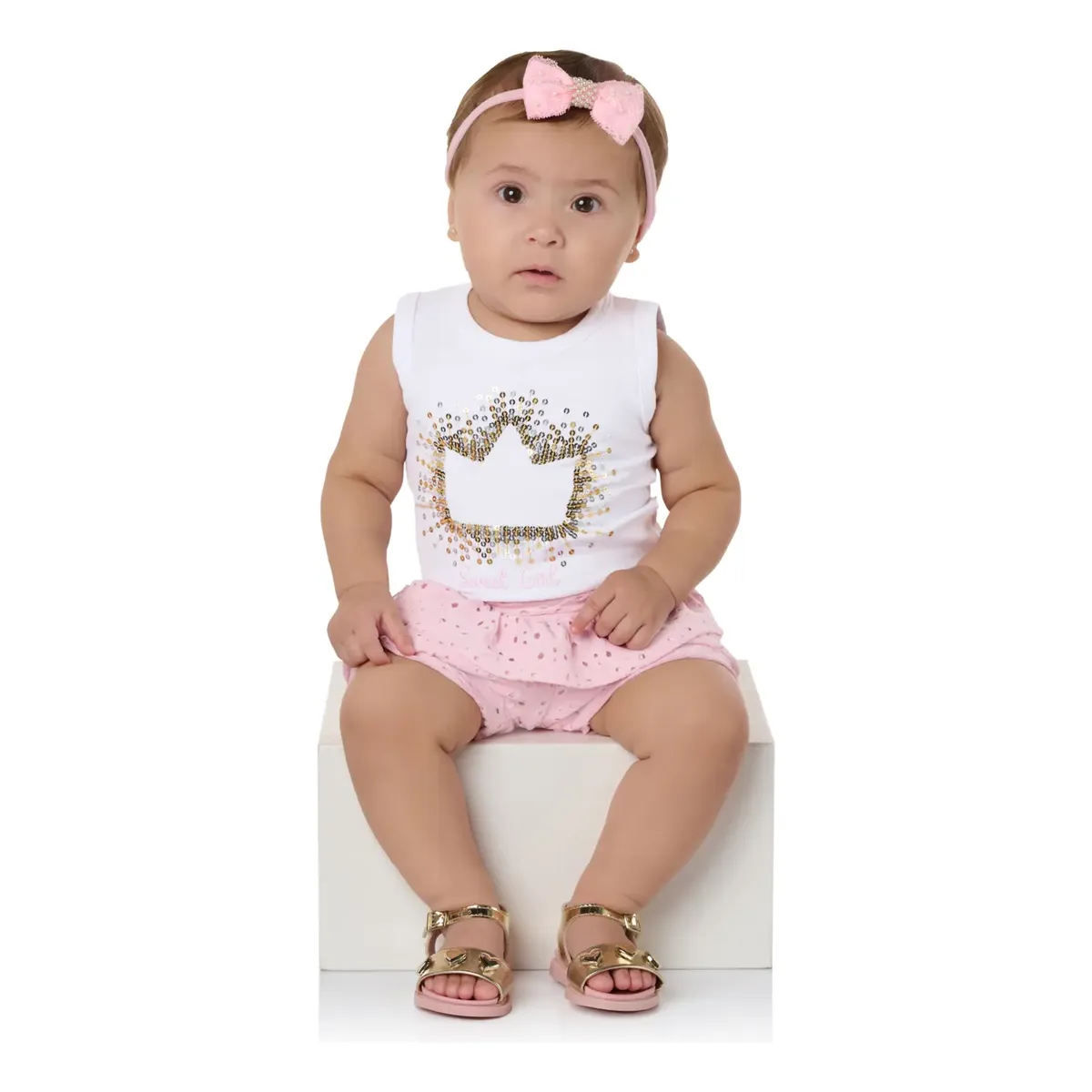 Conjunto Bebe Regata Cotton E Short Em Laise Tile E Sul