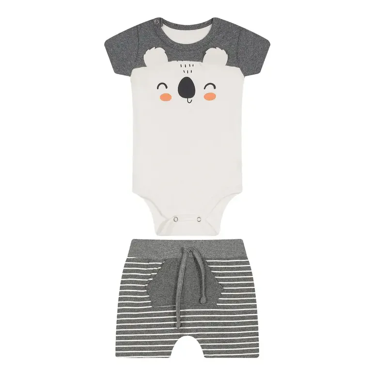 Conjunto Bebe Body Suedine Coala E Saruel Listrada Tile Baby
