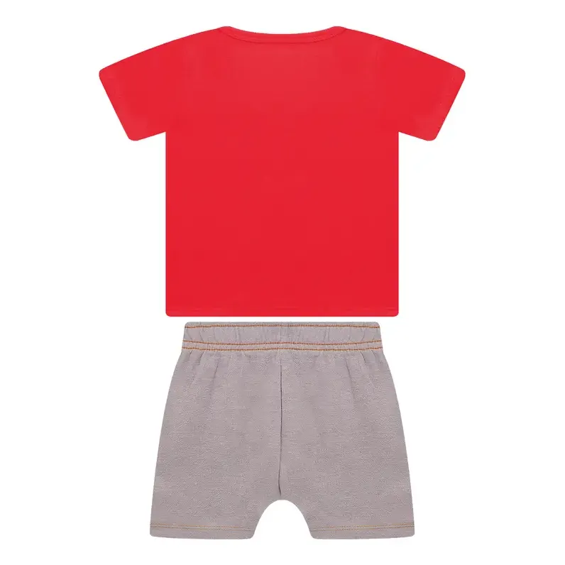 Conjunto Bebe Camiseta Malha E Saruel Em Linho Tile E Sul
