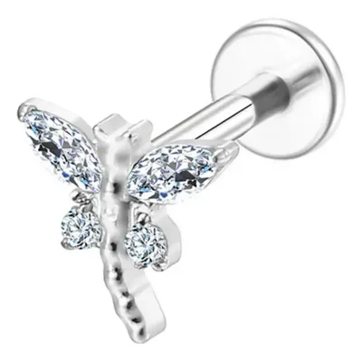 Piercing Orelha Titânio Pvd Libelula Zircônia Cravejada