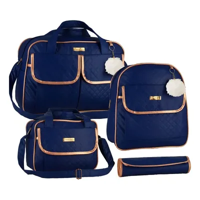 Kit Maternidade Azul-marinho Bambinelli Bolsa Mochila Trocador Matelassê