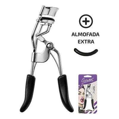 Curvex Modelador de Cílios Profissional Preto Curvador com Efeito Alongador Almofada Extra e Refil de Borrachinha para Maquiagem