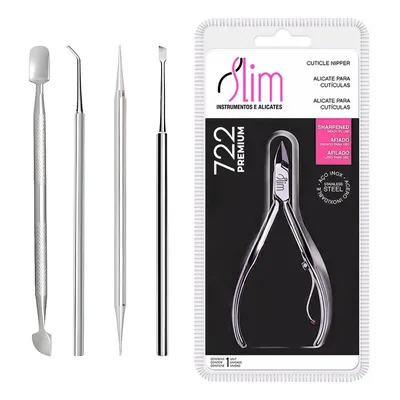 Kit 5 Manicure Alicate Slim Palito Desencravador Espátula