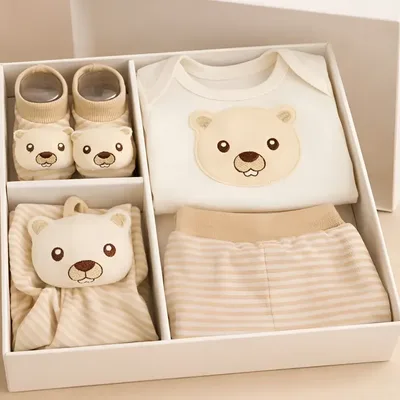 Kit Presente Bebê Recém Nascido Body Mijão Pantufa Naninha Castor Bege Caqui P