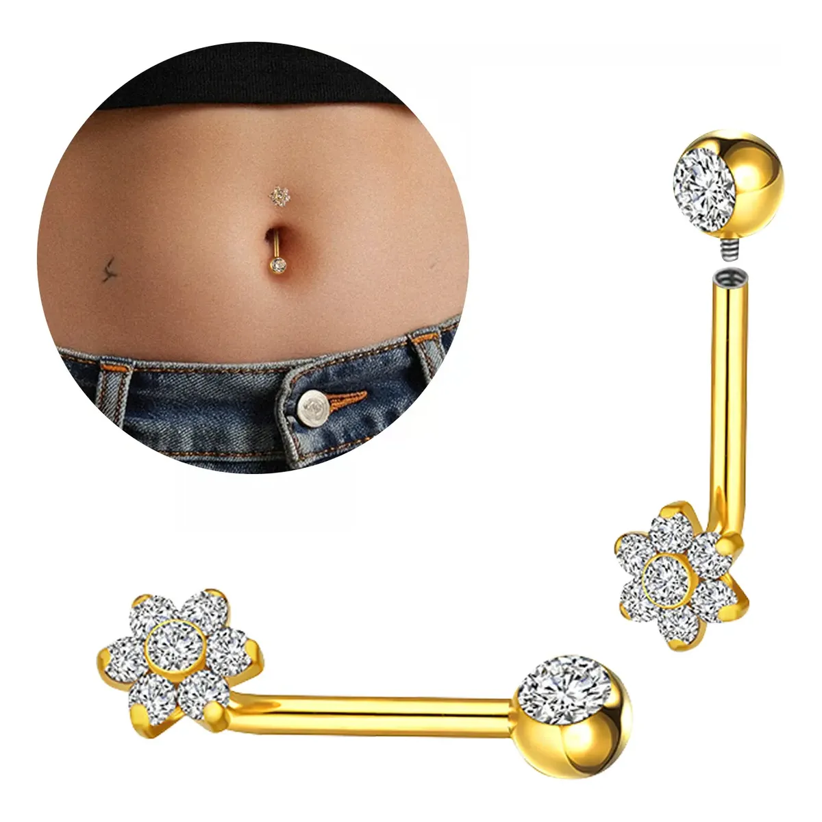 Piercing Christina Titânio Pvd Intimo Flor Zircônia