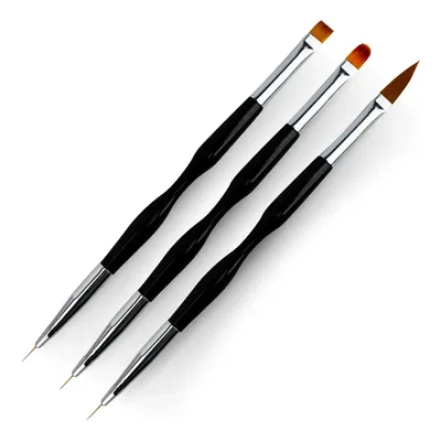 Kit 3 Pincéis 2 Pontas Unhas Gel Acrigel Decoração Nail Art Manicure Acabamento Profissional Ponta Dupla