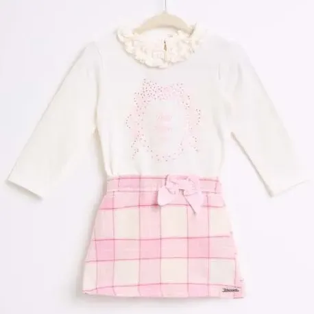 Conjunto Bebe Body Cotton Saia Flanela Xadrez Somnii