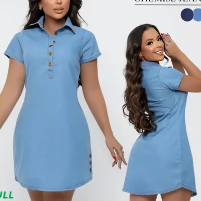 Chemise Jeans Feminina Vestido Leve Camisetão Moda Blogueira Jeans Claro G