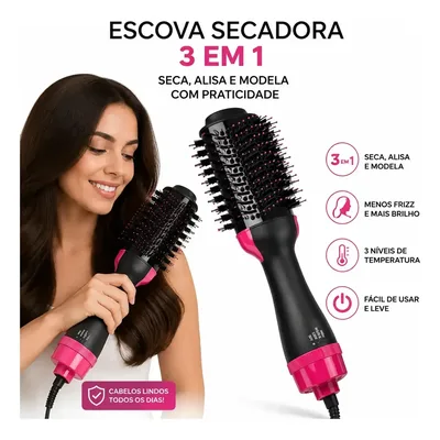 Escova Secadora Alisadora Modeladora 1000w Uso Profissional Cor Preto Marca WPE