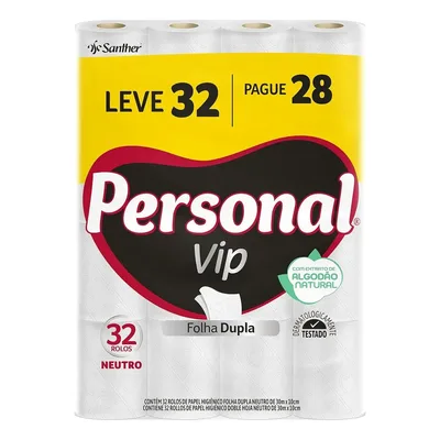 Papel Higiênico Personal Vip Folha Dupla Neutro L32p28 Rolos