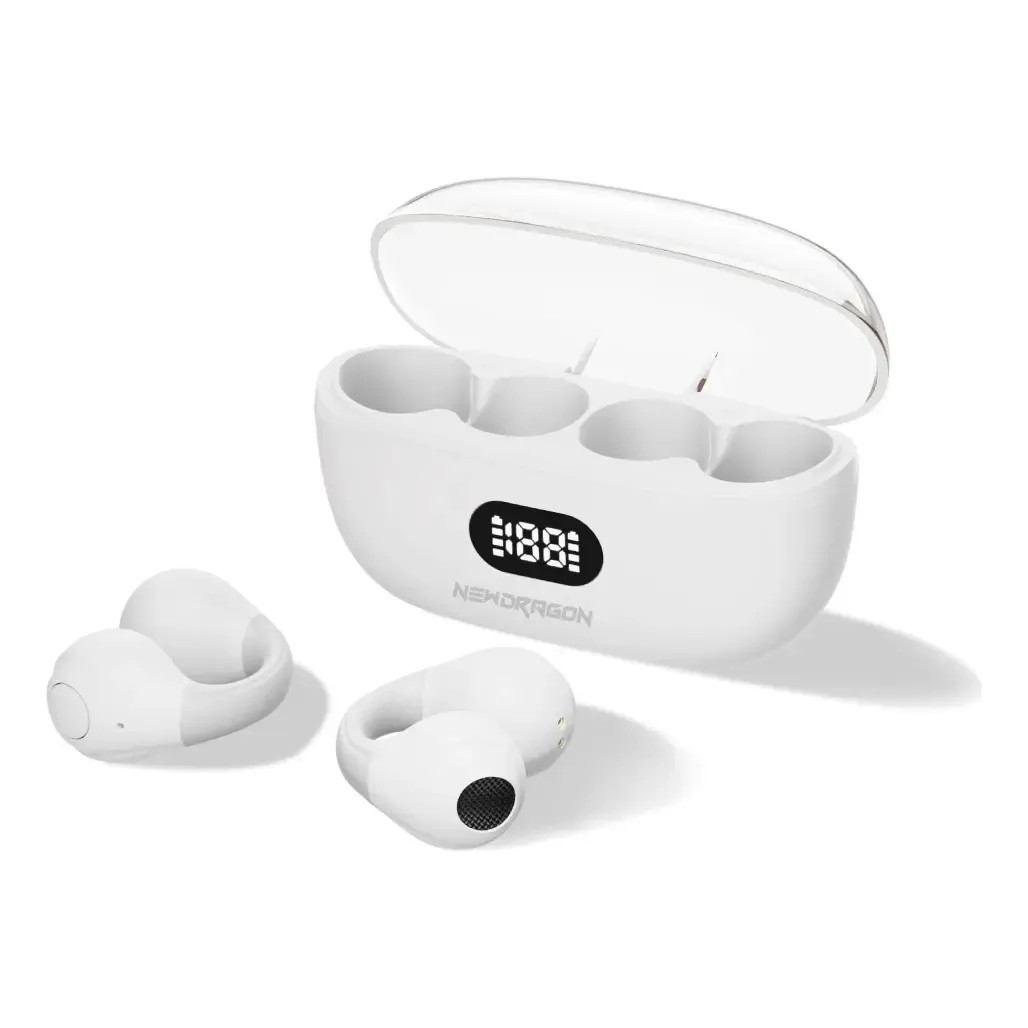 Fone de Ouvido Open-Ear Newdragon FN-B33 Sem Fio Air Conduction, com Bluetooth 5.3 e Estojo de Carregamento, para iPhone e Android, Branco