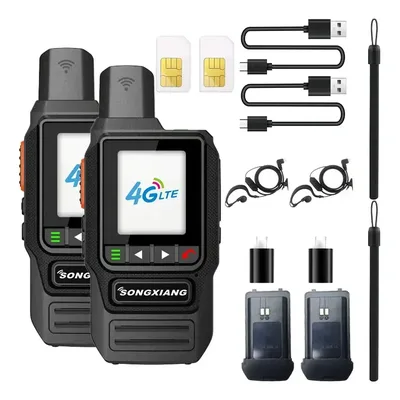 Kit2 Rádio Poc Walkie Talkie 4g Sem Custos Adicionais 5000km Preto 3v