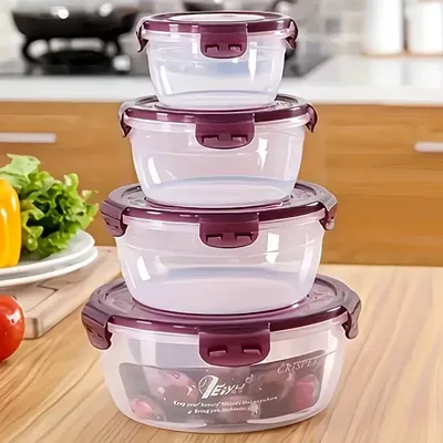 Kit 4 Potes Herméticos Redondos Para Armazenamento De Alimen Purple