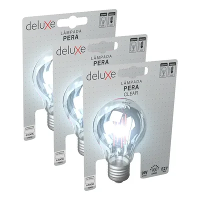 Kit 3 Lampadas Led Pera Filamento Clear 9w 6500k Branco Frio E27 Cod: 352031374-3 Deluxe By Avant