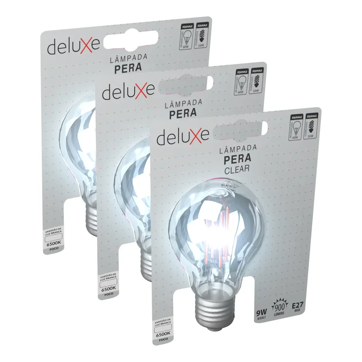 Kit 3 Lampadas Led Pera Filamento Clear 9w 6500k Branco Frio E27 Cod: 352031374-3 Deluxe By Avant