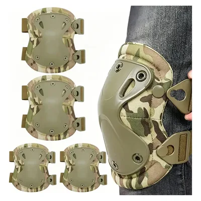 Kit Joelheira Cotoveleira Tática Militar Ajustável Anticolisão Yuhui Cáqui