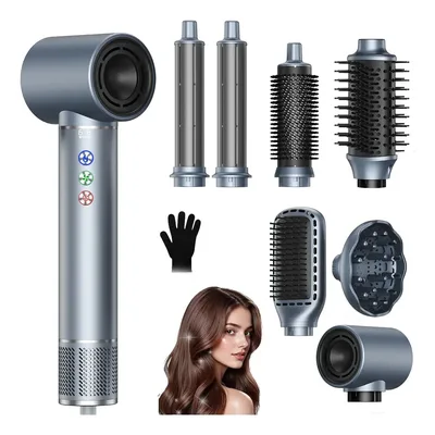 Secador De Cabelo 8 Em 1 Hair Dryer Alta Velocidade 110000rp Azul-aço 127v