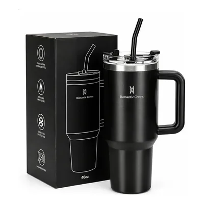 Copo Térmico Gigante 1,2l Inox Com Tampa E Inox Canudo Cor Preto Cor Pura / Material Fosco