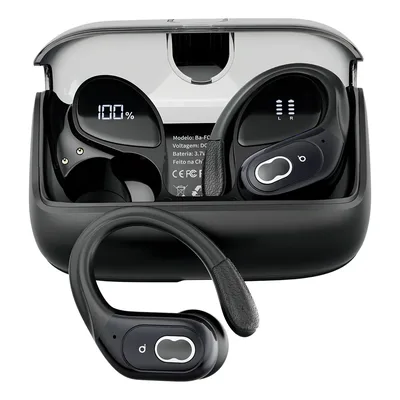 Basike Fone De Ouvido Sem Fio Esportivo Bluetooth6.0 Tws, Corrida Gancho, À Prova D'água, Com Gan, Tela Led Dupla, Suporta Chamadas De Voz, Adequadas Para Android E Ios, Cor Preto