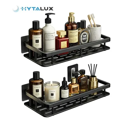 Kit 2 Suporte Porta Shampoo Sabonete Prateleira Banheiro Adesivo Parede Sem Furar Box Porta Sabonete Luxo Cor Preto Hytalux