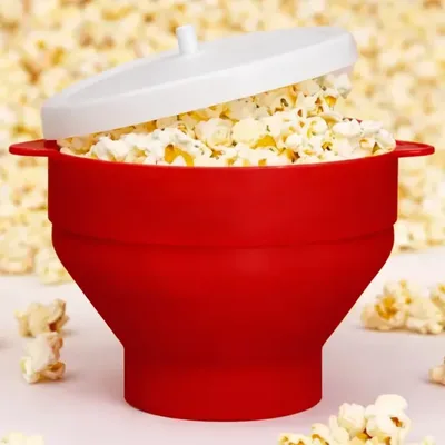 Pipoqueira Silicone Microondas Pipoca Sem Óleo Balde 2.5l Vermelho - Retrátil - Simples E Fácil