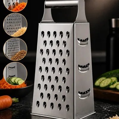 Ralador Legumes Inox De Mão Cortador Fatiador 4 Em 1 Multifu Prateado